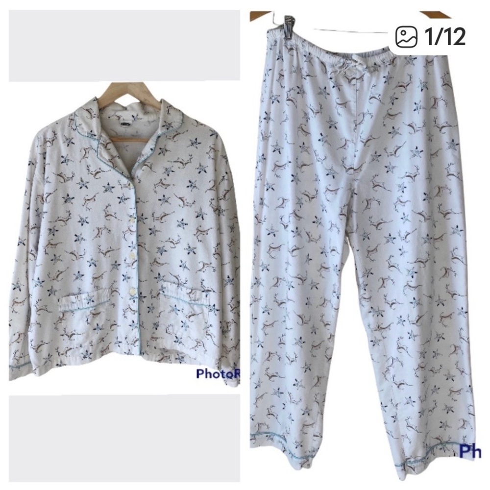 Old Navy Matching Printed Flannel Pajama Set Santa and Reindeer Print